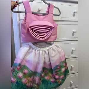 Pink Floral Kids Top and Skirt Set